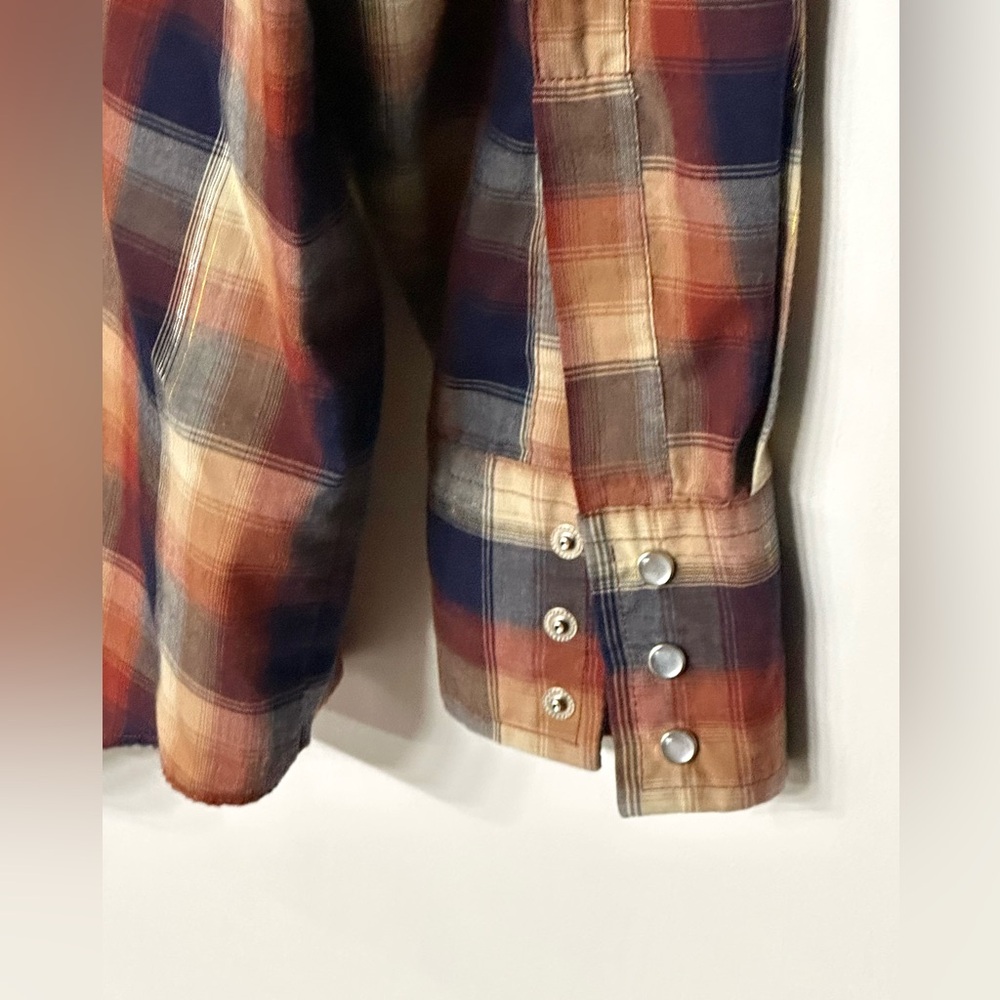Men's Plains Pearl Snap Plaid Shirt- Blue and Brown size‎ large - Picture 5 of 5